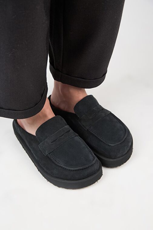 Manijero Antrasit Kadın Deri Terlik MNJ.177.01 - Görsel 4