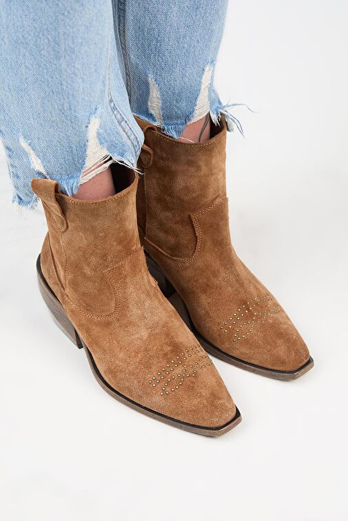 Manijero (Gona) Kadın Hakiki Deri Önü Troklu Kovboy Özel Eskitme Taba Bot - Görsel 3