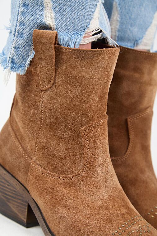 Manijero (Gona) Kadın Hakiki Deri Önü Troklu Kovboy Özel Eskitme Taba Bot - Görsel 4