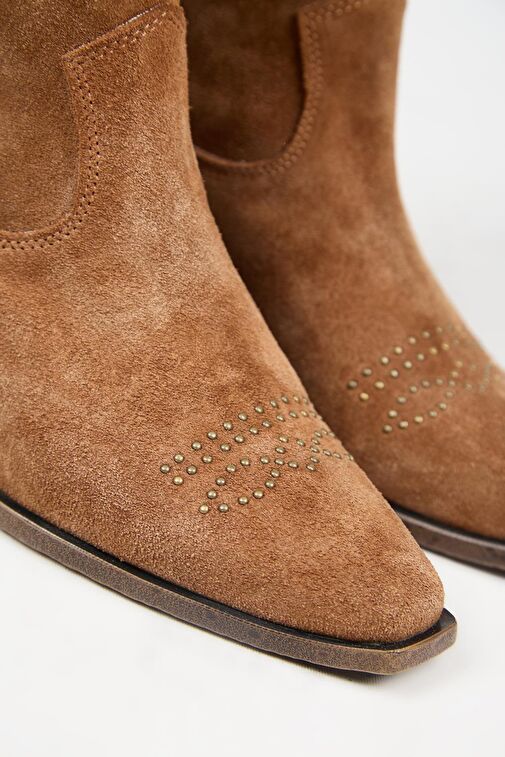 Manijero (Gona) Kadın Hakiki Deri Önü Troklu Kovboy Özel Eskitme Taba Bot - Görsel 5