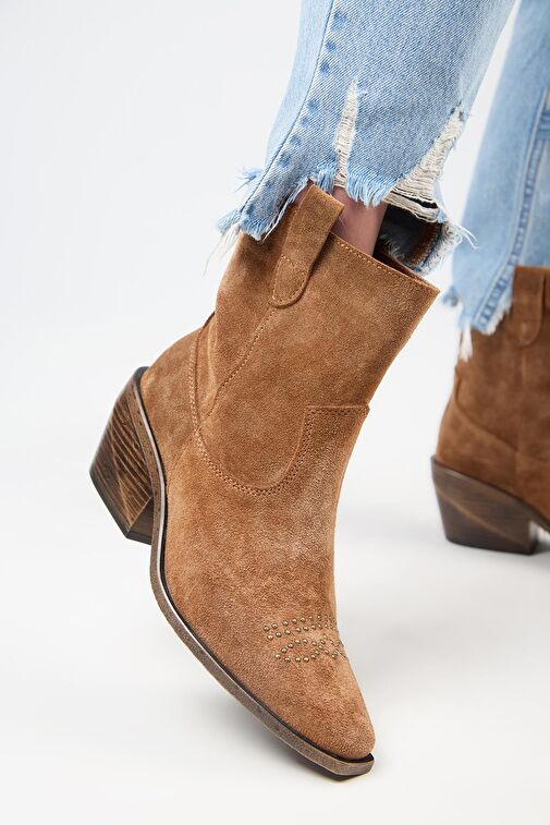 Manijero (Gona) Kadın Hakiki Deri Önü Troklu Kovboy Özel Eskitme Taba Bot - Görsel 6