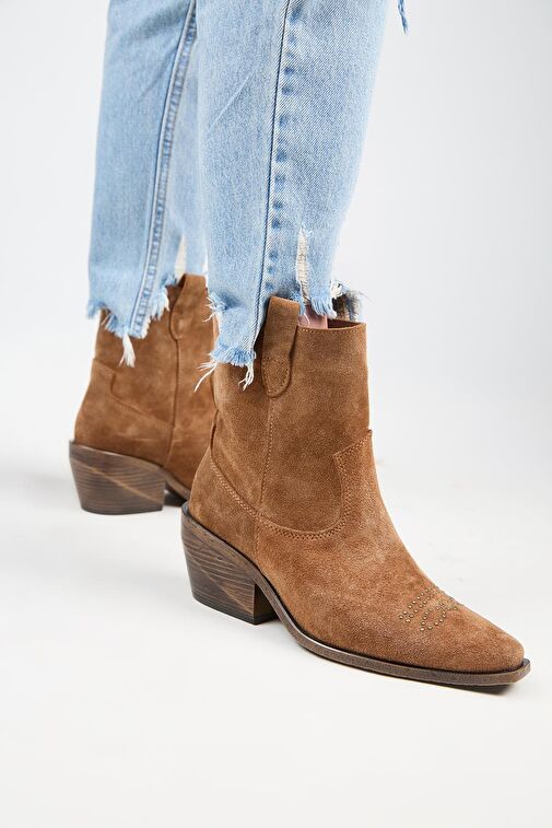 Manijero (Gona) Kadın Hakiki Deri Önü Troklu Kovboy Özel Eskitme Taba Bot - Görsel 7