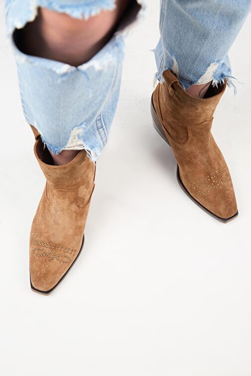 Manijero (Gona) Kadın Hakiki Deri Önü Troklu Kovboy Özel Eskitme Taba Bot - Görsel 8