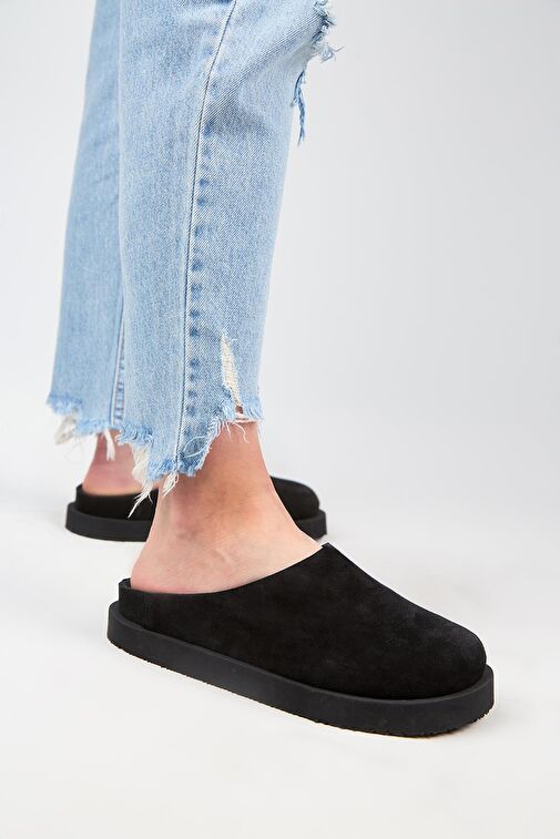 Manijero Siyah Kadın Deri Terlik MNJ.179.01 - Görsel 2