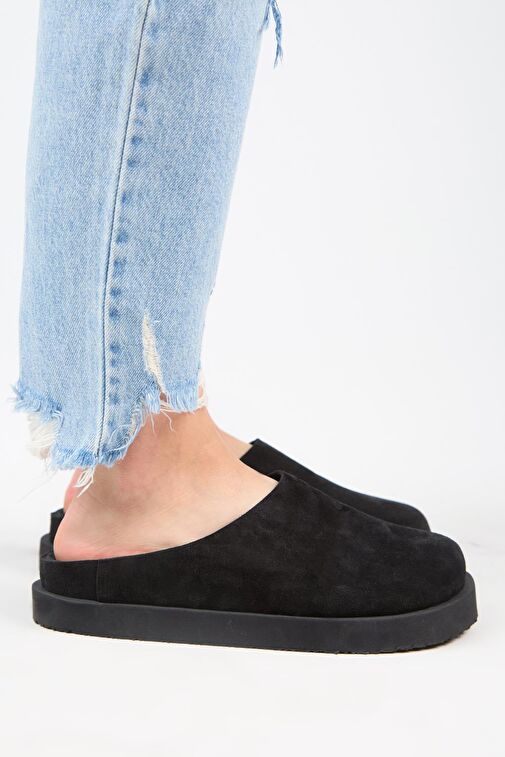 Manijero Siyah Kadın Deri Terlik MNJ.179.01 - Görsel 3