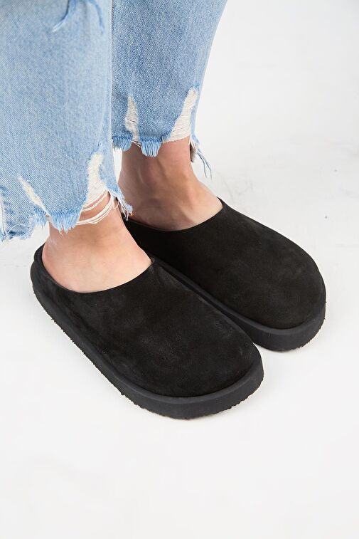 Manijero Siyah Kadın Deri Terlik MNJ.179.01 - Görsel 4