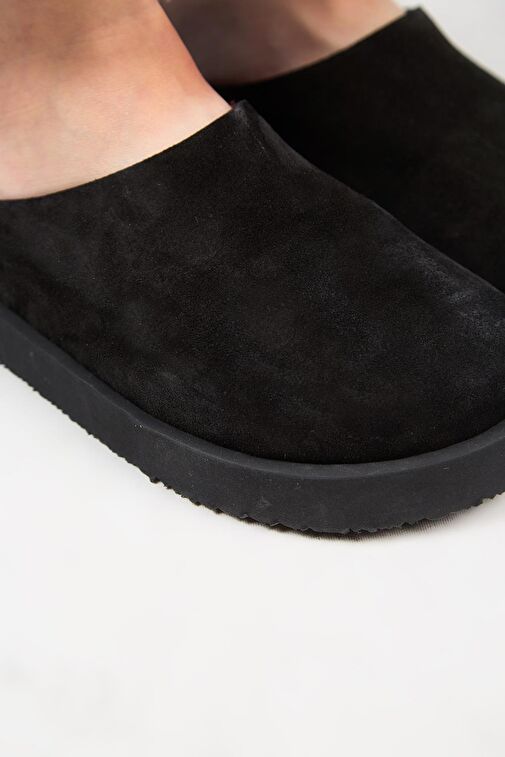 Manijero Siyah Kadın Deri Terlik MNJ.179.01 - Görsel 5