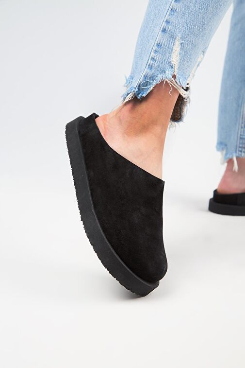 Manijero Siyah Kadın Deri Terlik MNJ.179.01 - Görsel 6