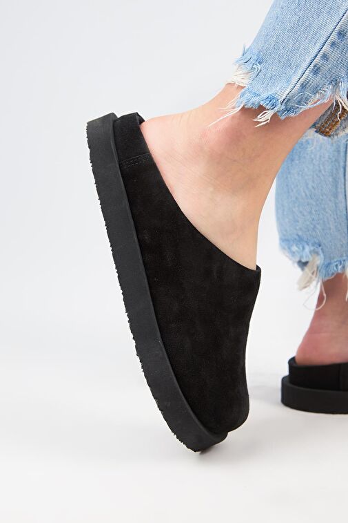 Manijero Siyah Kadın Deri Terlik MNJ.179.01 - Görsel 7