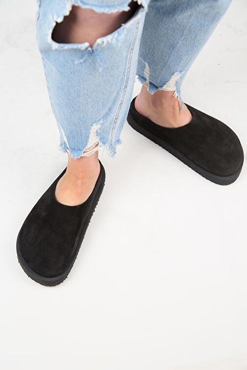 Manijero Siyah Kadın Deri Terlik MNJ.179.01 - Görsel 8