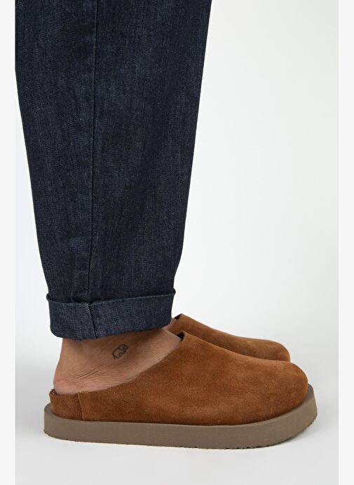 Manijero (Jana) Kadın Hakiki Deri Düz Platform Taba Terlik - Görsel 2