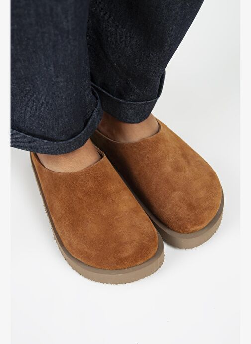 Manijero (Jana) Kadın Hakiki Deri Düz Platform Taba Terlik - Görsel 3