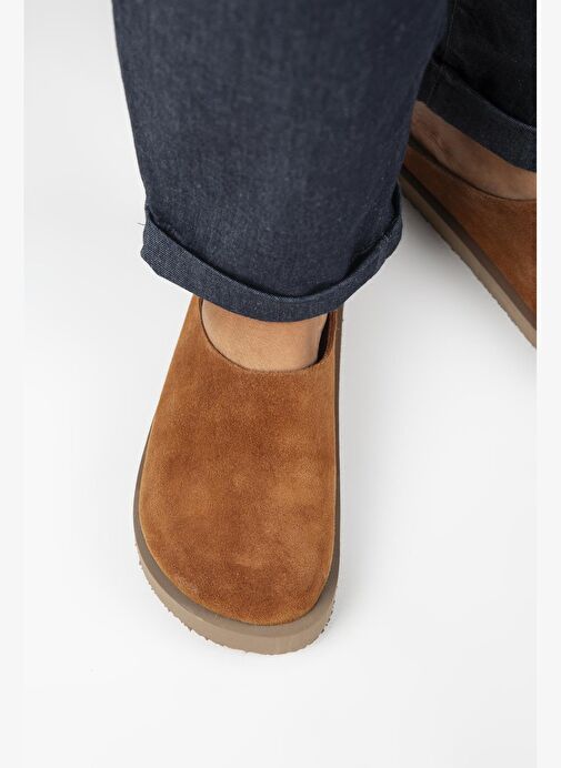 Manijero (Jana) Kadın Hakiki Deri Düz Platform Taba Terlik - Görsel 9