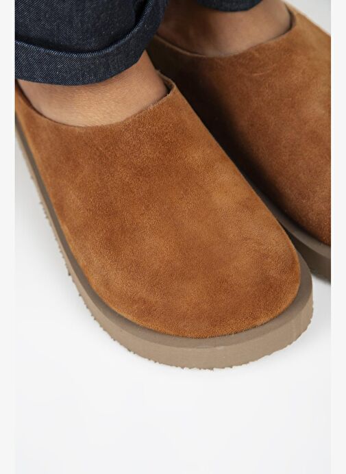 Manijero (Jana) Kadın Hakiki Deri Düz Platform Taba Terlik - Görsel 4