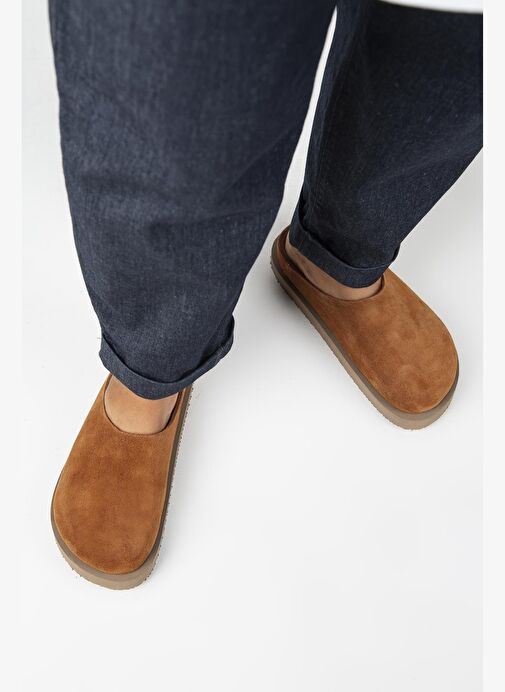 Manijero (Jana) Kadın Hakiki Deri Düz Platform Taba Terlik - Görsel 8