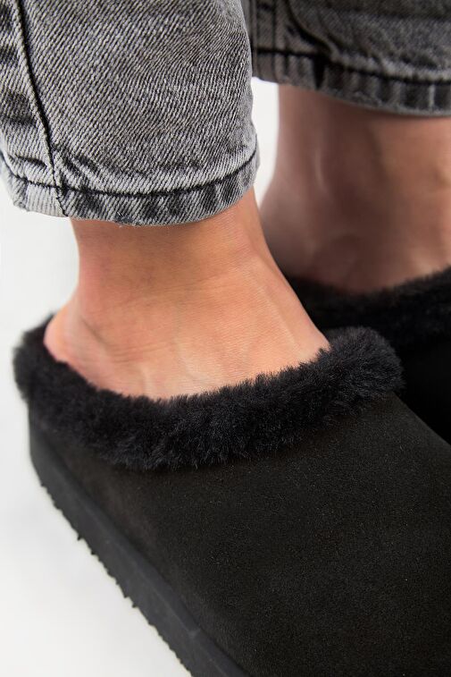 Manijero Siyah Kadın Deri - Kürklü Terlik MNJ.180.01 - Görsel 5