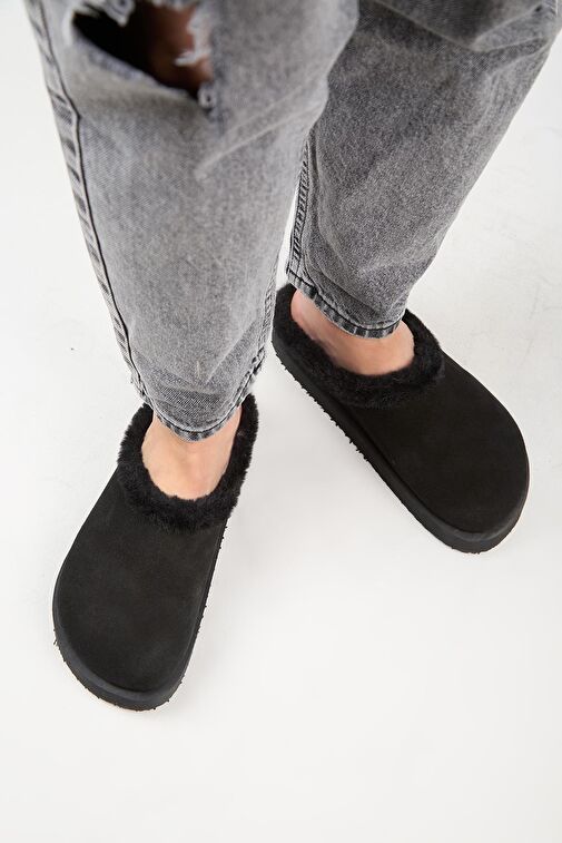 Manijero Siyah Kadın Deri - Kürklü Terlik MNJ.180.01 - Görsel 8