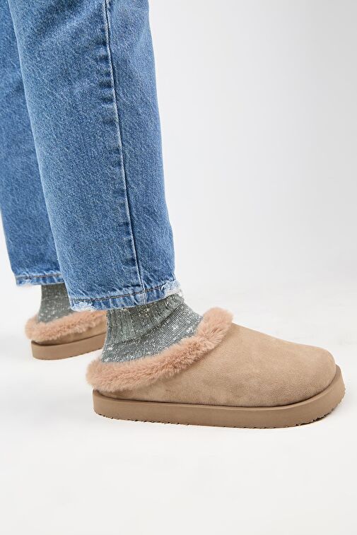 Manijero (Jana Kürklü) Kadın Hakiki Deri Düz Platform Vizon Terlik - Görsel 7