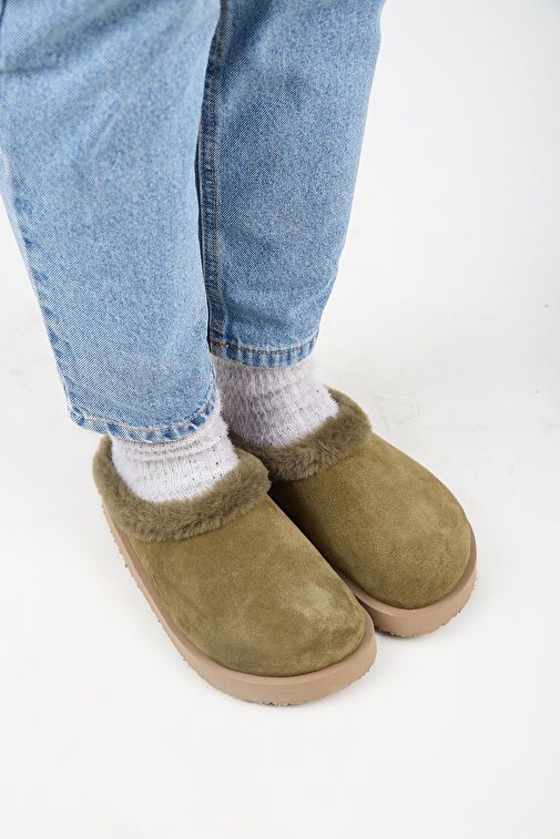 Manijero Haki Kadın Deri - Kürklü Terlik MNJ.180.04 - Görsel 4