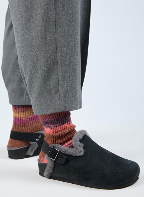 Manijero Antrasit Kadın Deri - Kürklü Sandalet MNJ.181.01 - Görsel 6