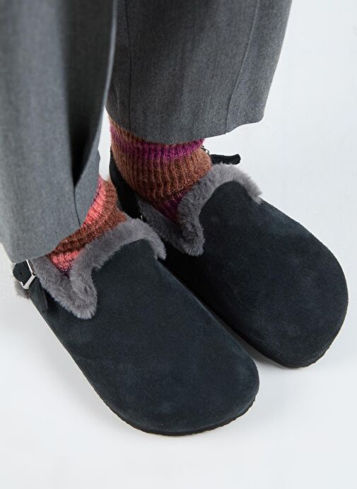 Manijero Antrasit Kadın Deri - Kürklü Sandalet MNJ.181.01 - Görsel 3