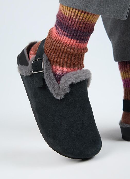 Manijero Antrasit Kadın Deri - Kürklü Sandalet MNJ.181.01 - Görsel 5