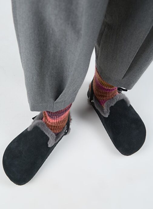 Manijero Antrasit Kadın Deri - Kürklü Sandalet MNJ.181.01 - Görsel 7