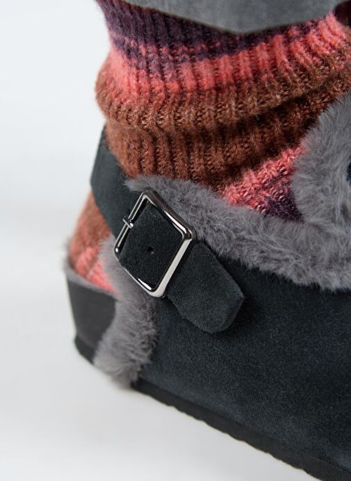 Manijero Antrasit Kadın Deri - Kürklü Sandalet MNJ.181.01 - Görsel 4