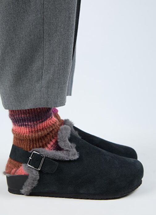 Manijero Antrasit Kadın Deri - Kürklü Sandalet MNJ.181.01 - Görsel 2