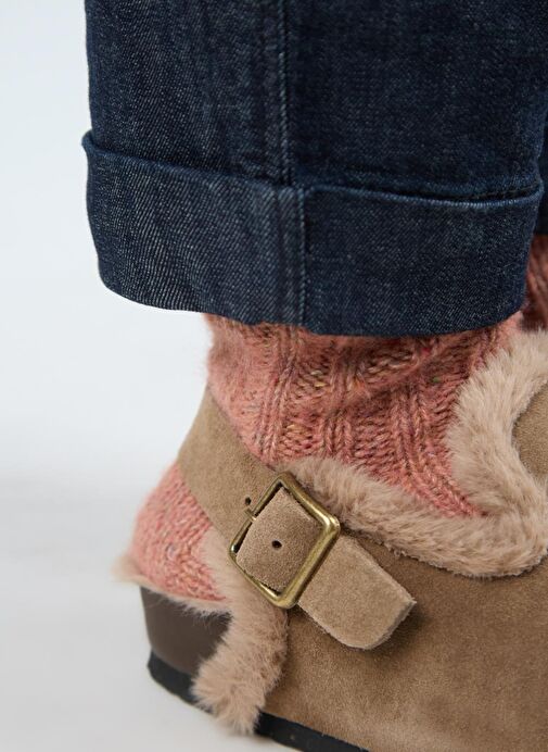 Manijero (Holly 2 Kürklü) Kadın Hakiki Deri Kemerli Tokalı Sabo Vizon Sandalet - Görsel 4