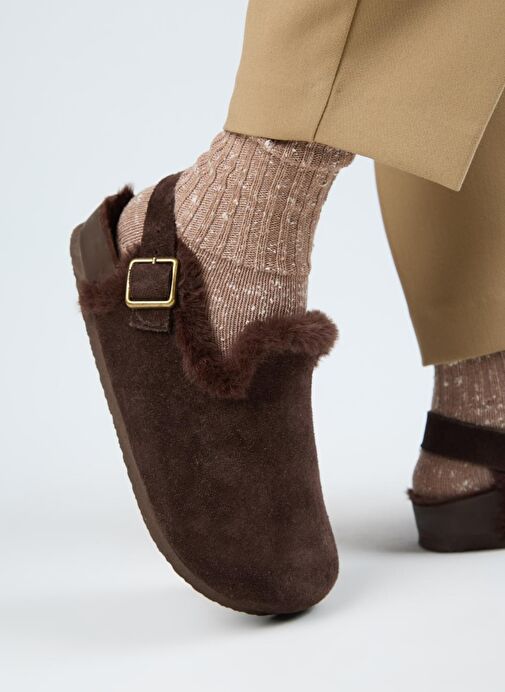 Manijero Kahverengi Kadın Deri - Kürklü Sandalet MNJ.181.07 - Görsel 5