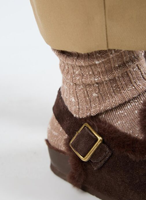 Manijero Kahverengi Kadın Deri - Kürklü Sandalet MNJ.181.07 - Görsel 4