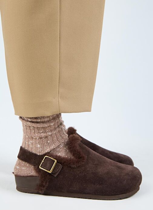 Manijero Kahverengi Kadın Deri - Kürklü Sandalet MNJ.181.07 - Görsel 2