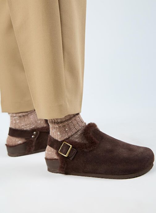 Manijero Kahverengi Kadın Deri - Kürklü Sandalet MNJ.181.07 - Görsel 6