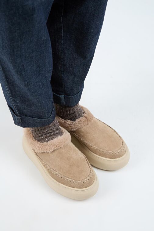 Manijero (Bazin Kürklü) Kadın Hakiki Deri Sabo Kürklü Platform Vizon Terlik - Görsel 4