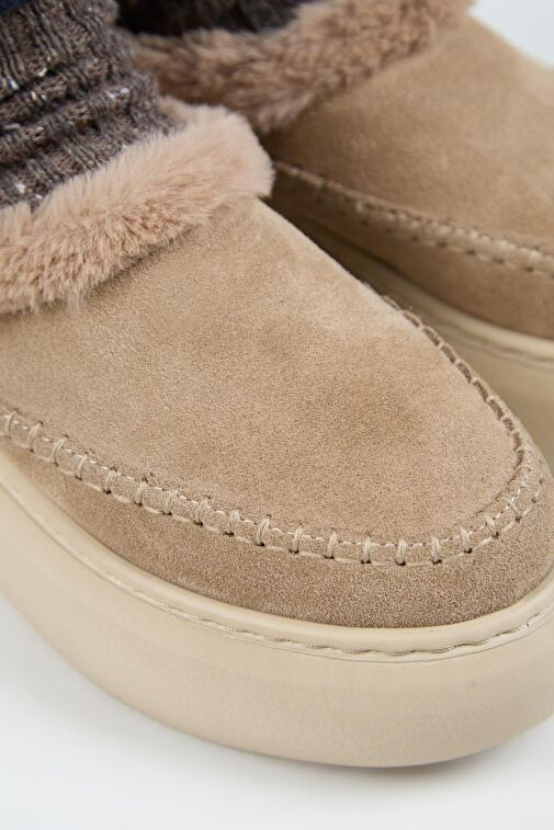 Manijero (Bazin Kürklü) Kadın Hakiki Deri Sabo Kürklü Platform Vizon Terlik - Görsel 5