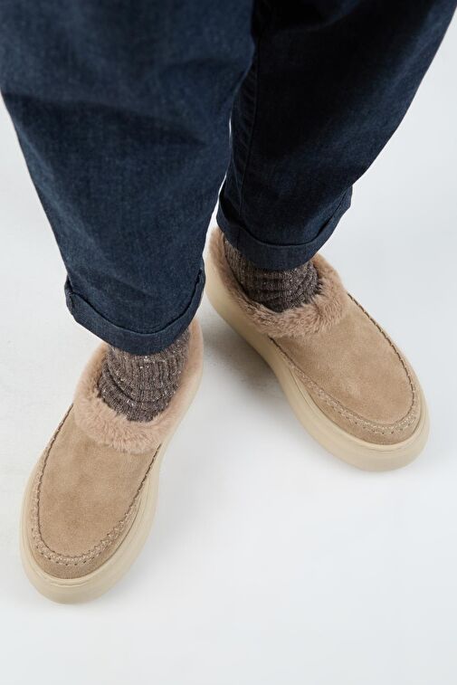 Manijero (Bazin Kürklü) Kadın Hakiki Deri Sabo Kürklü Platform Vizon Terlik - Görsel 7