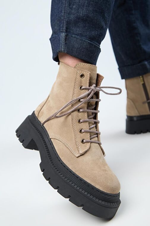 Manijero (Avjin) Kadın Hakiki Deri Bağcıklı Burnu Köşeli Vizon Bot - Görsel 2