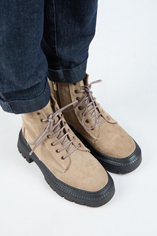 Manijero (Avjin) Kadın Hakiki Deri Bağcıklı Burnu Köşeli Vizon Bot - Görsel 4