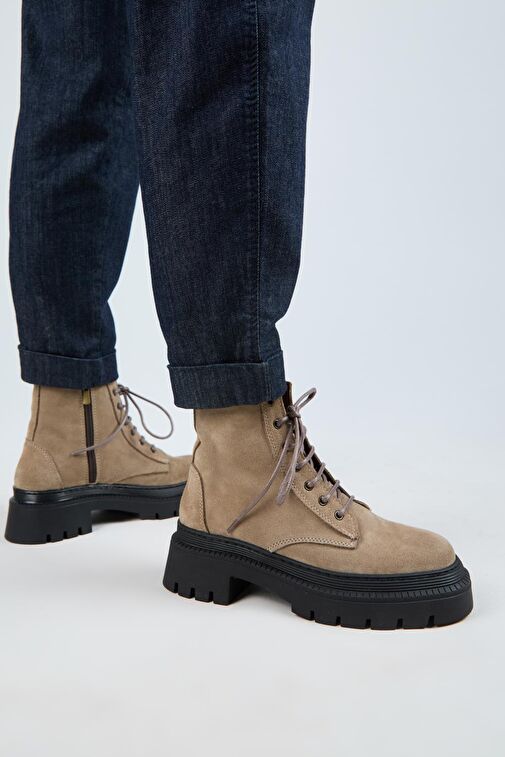 Manijero (Avjin) Kadın Hakiki Deri Bağcıklı Burnu Köşeli Vizon Bot - Görsel 6