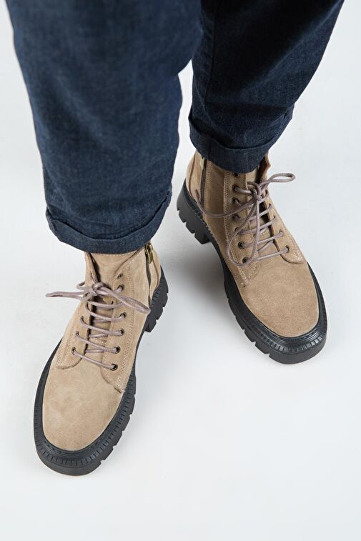 Manijero (Avjin) Kadın Hakiki Deri Bağcıklı Burnu Köşeli Vizon Bot - Görsel 7