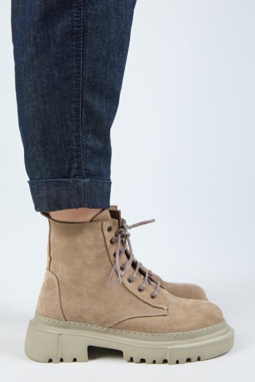 Manijero (Dilzar) Kadın Hakiki Deri Bağcıklı İçten Fermuarlı Vizon Bot - Görsel 2