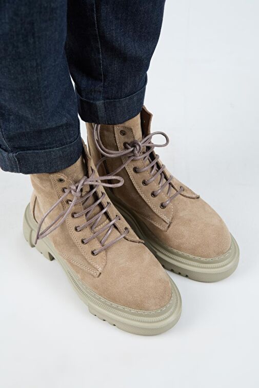 Manijero (Dilzar) Kadın Hakiki Deri Bağcıklı İçten Fermuarlı Vizon Bot - Görsel 3