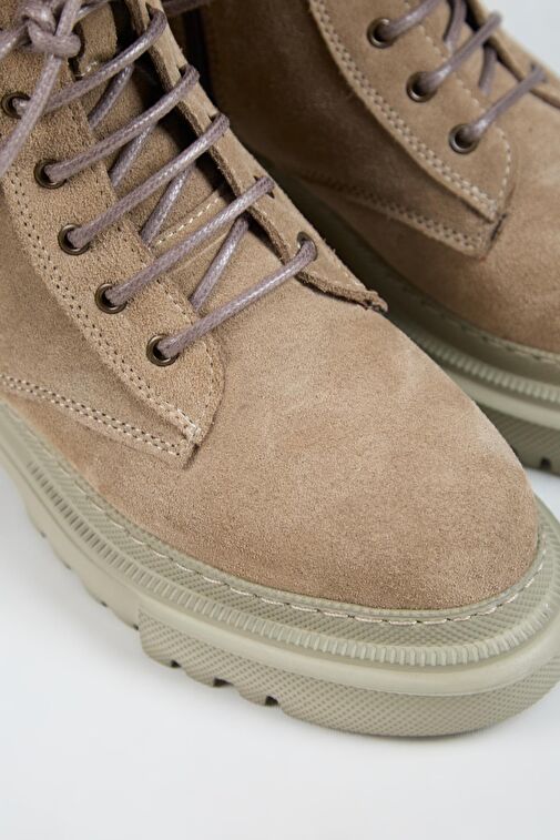 Manijero (Dilzar) Kadın Hakiki Deri Bağcıklı İçten Fermuarlı Vizon Bot - Görsel 4