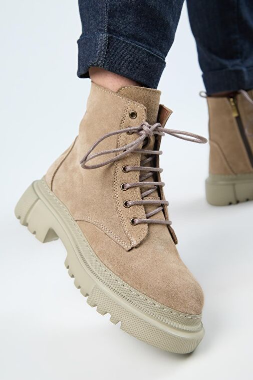 Manijero (Dilzar) Kadın Hakiki Deri Bağcıklı İçten Fermuarlı Vizon Bot - Görsel 5