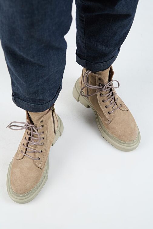 Manijero (Dilzar) Kadın Hakiki Deri Bağcıklı İçten Fermuarlı Vizon Bot - Görsel 6