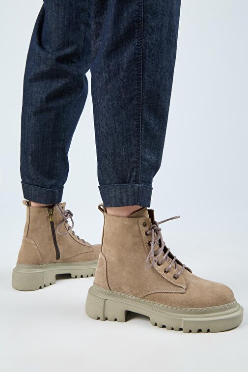 Manijero (Dilzar) Kadın Hakiki Deri Bağcıklı İçten Fermuarlı Vizon Bot - Görsel 7