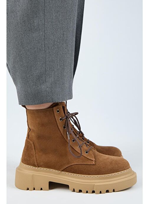 Manijero (Dilzar) Kadın Hakiki Deri Bağcıklı İçten Fermuarlı Taba Bot - Görsel 3