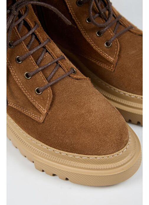 Manijero (Dilzar) Kadın Hakiki Deri Bağcıklı İçten Fermuarlı Taba Bot - Görsel 5