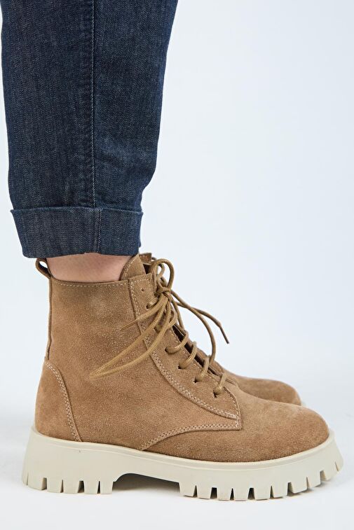 Manijero (Viyan) Kadın Hakiki Deri Bağcıklı İçten Fermuarlı Kum Bot - Görsel 3